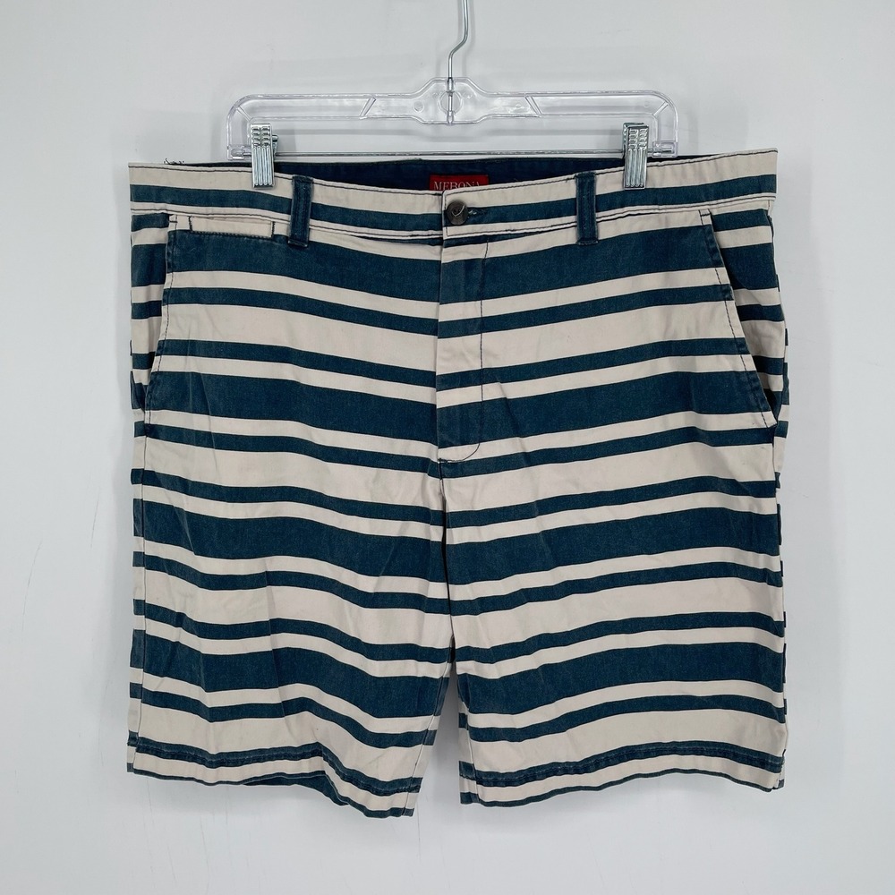 Merona Men's Blue White Striped Cotton Preppy Nautical Chino Shorts Size 40